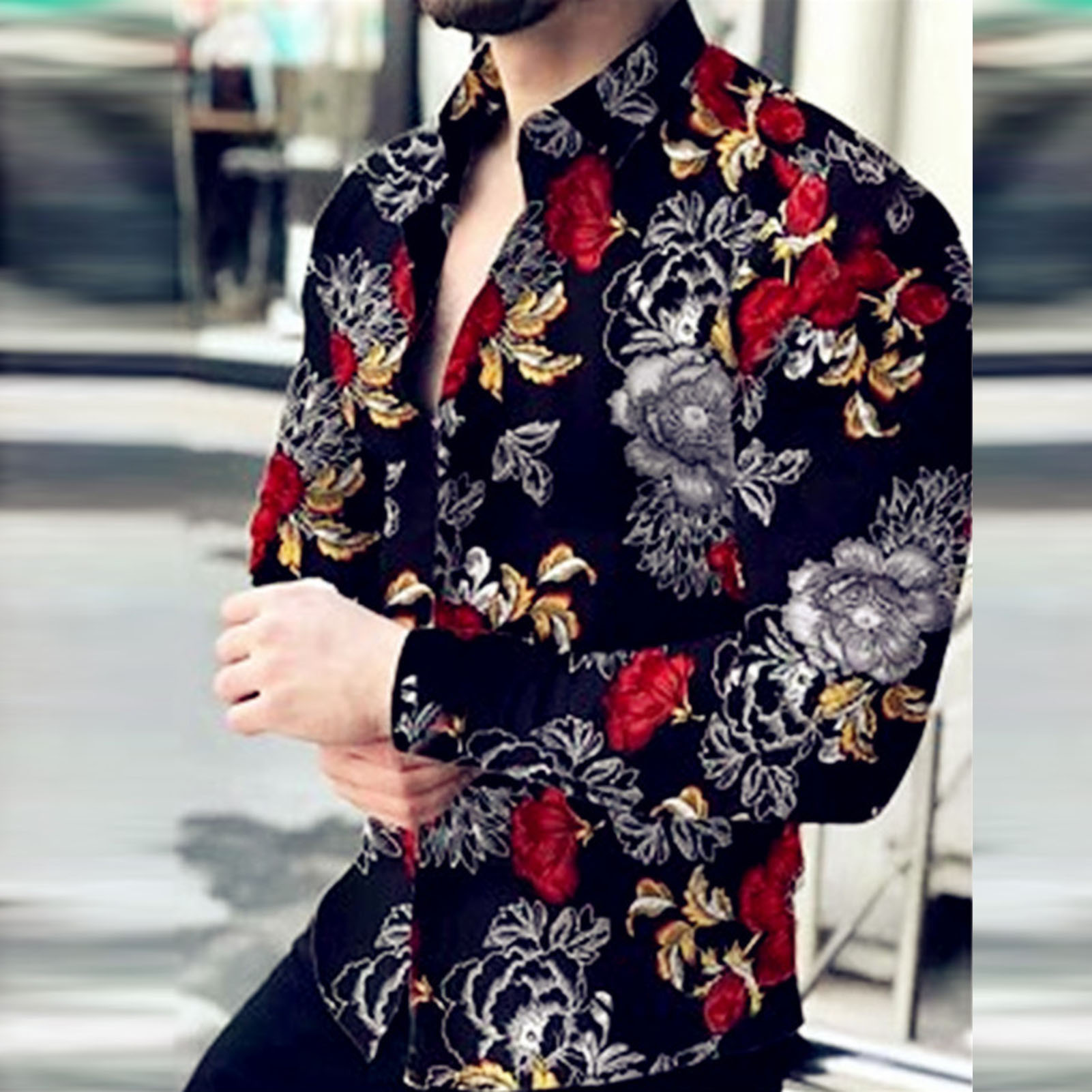 Elevate Your Style: Flower-Style Casual Men’s Shirt with Long Sleeve and Slim Fit